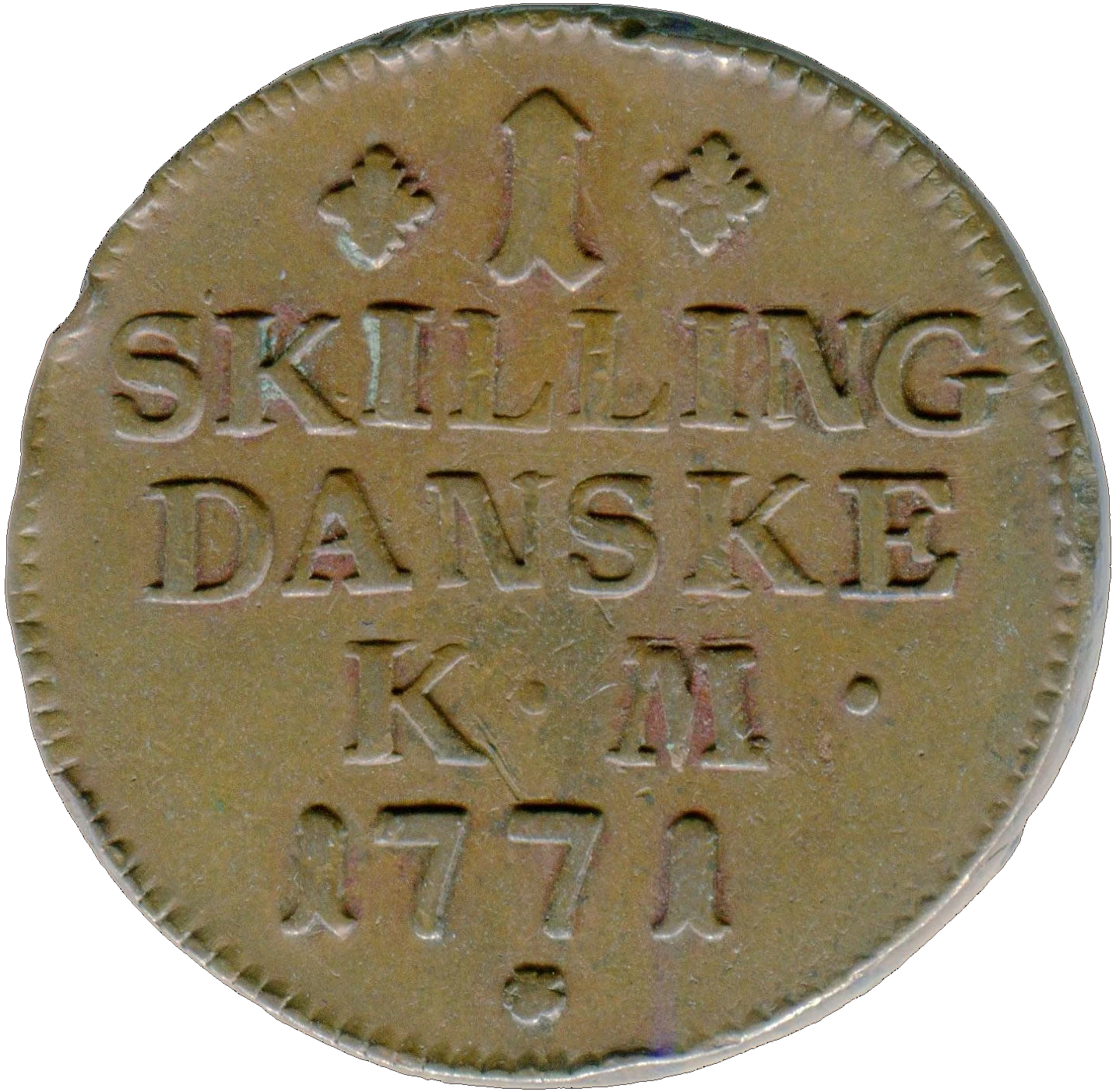 Reverse of 1 skilling 1771, die A331