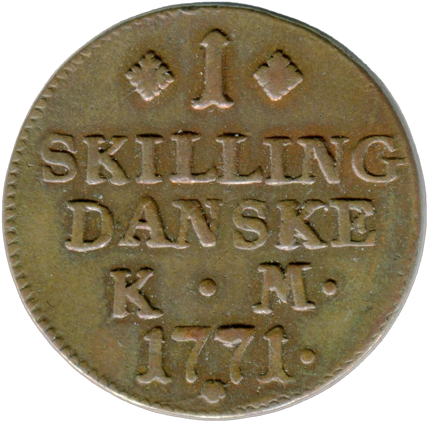 Reverse of 1 skilling 1771, die A781