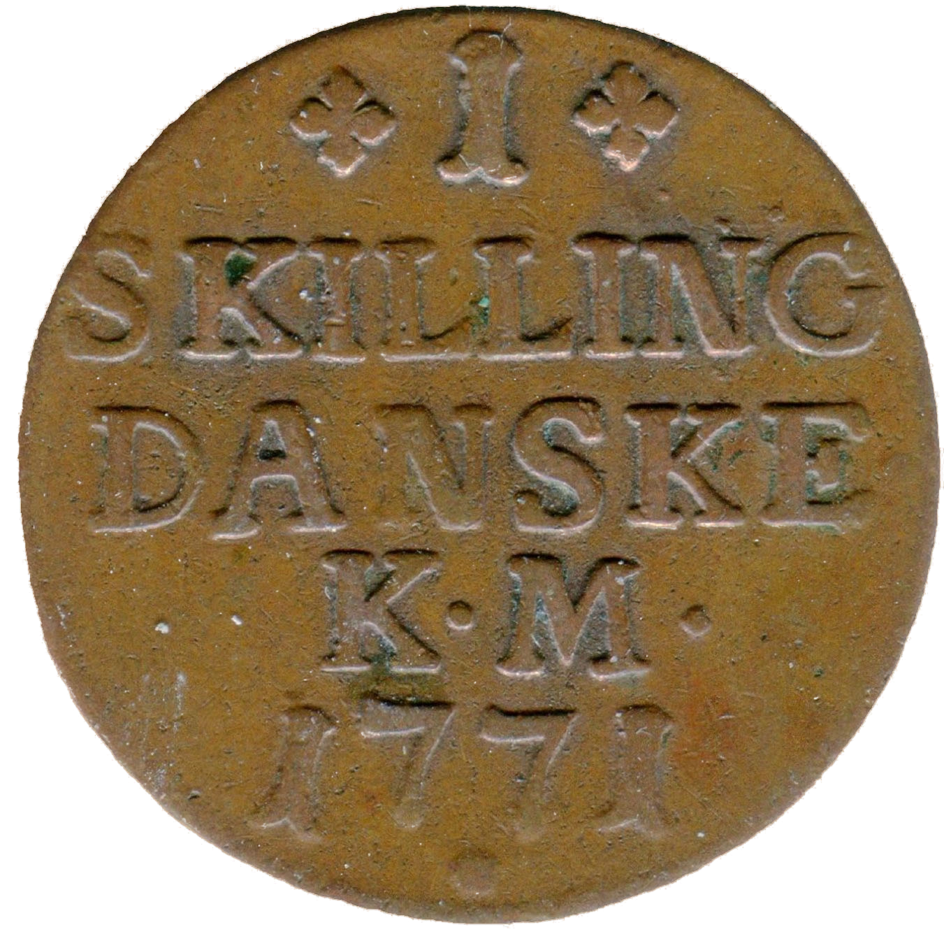 Reverse of 1 skilling 1771, die C261