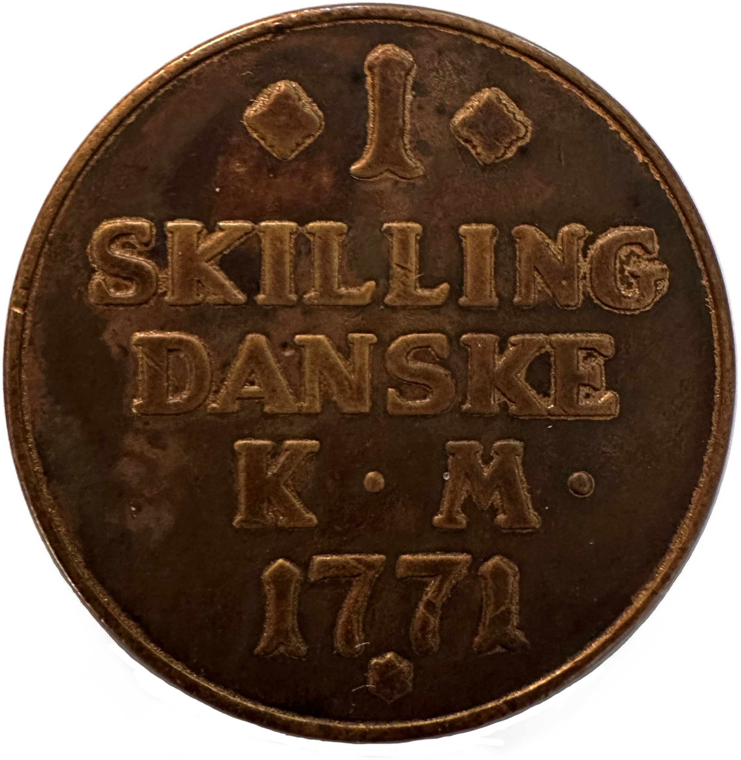 Counterfeit 1771 skilling #1, reverse