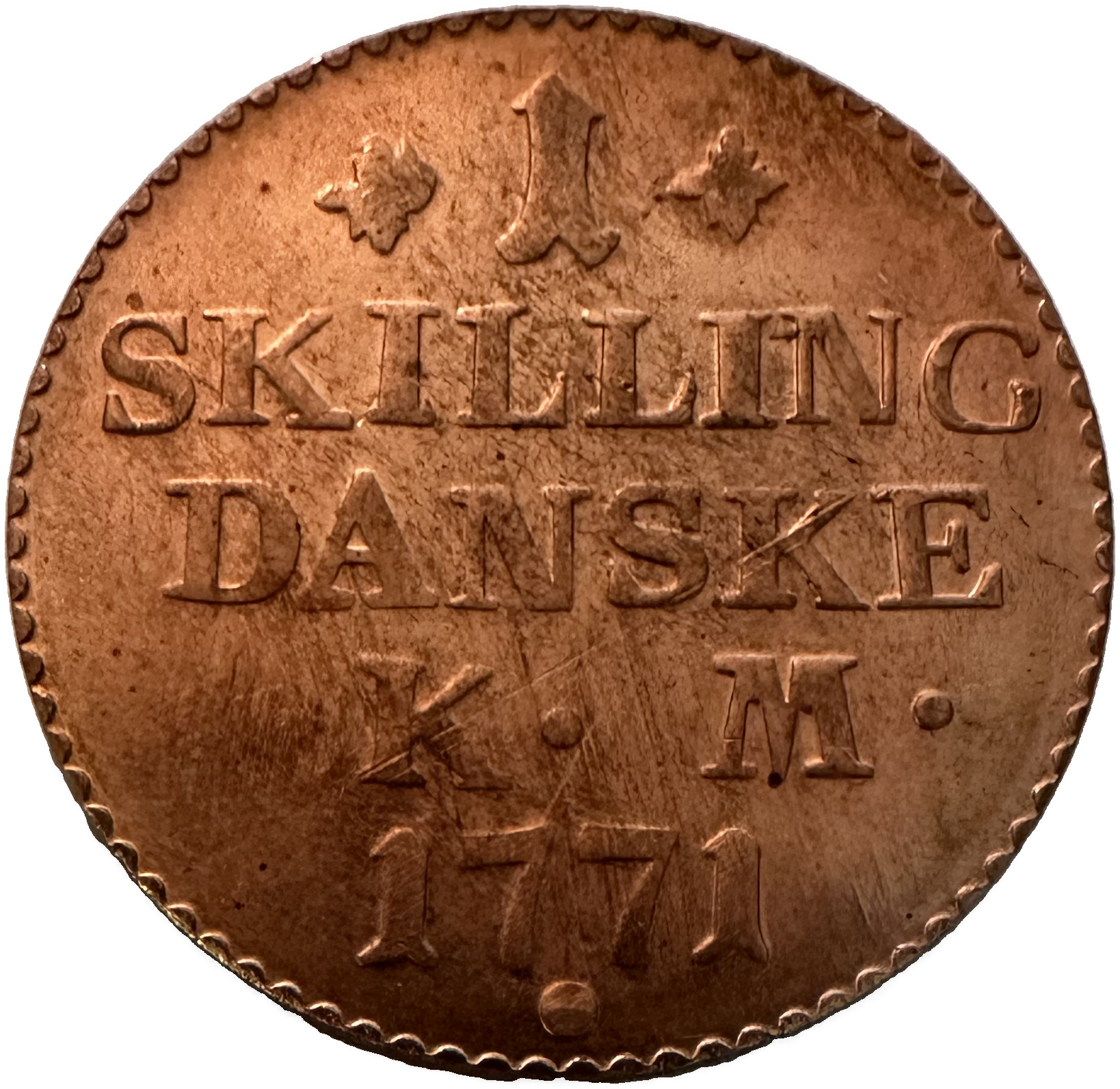 Counterfeit 1771 skilling #2, reverse