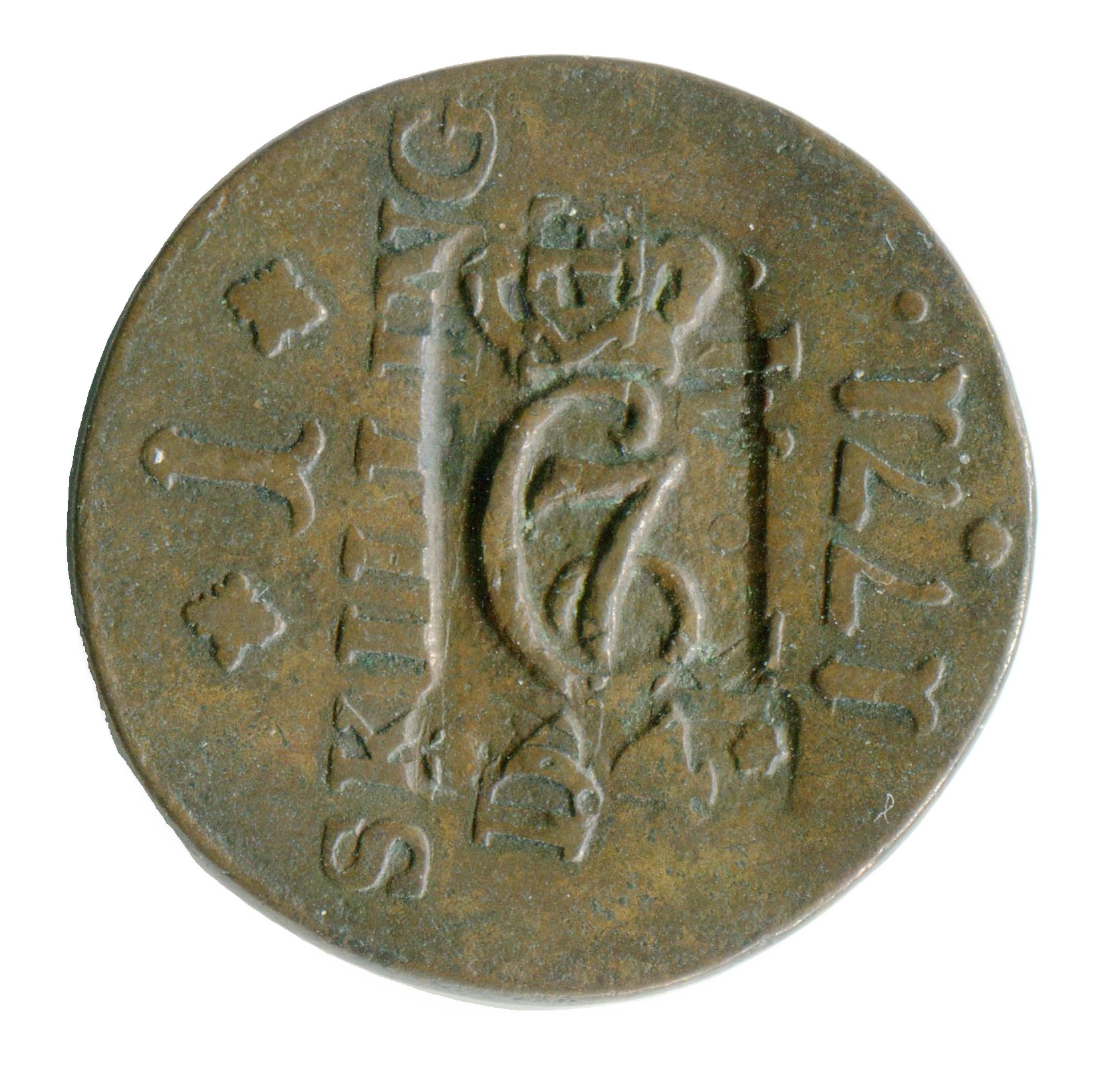 1771 skilling with Christian VII monogram countermark #1